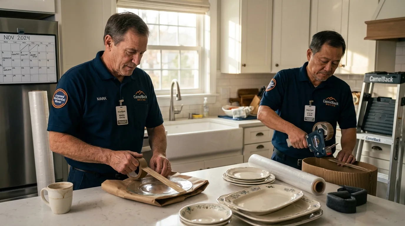 Professional crew packing kitchen dishware in Tiffin, IA